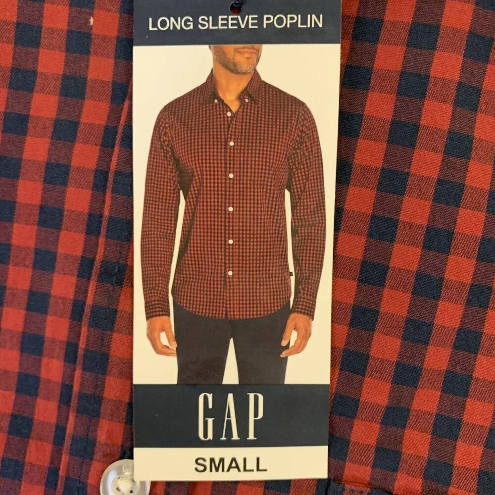 Gap Mens Long Sleeves Poplin Button Up Stretch Plaid Shirt Size S NWT $49